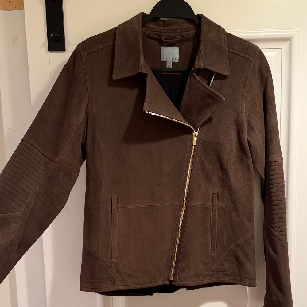 Athleta Dark Brown suede Leather Jacket - Picture 5 of 7